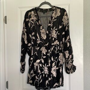 Lane Bryant Black Cream Floral sheer blouse